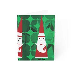 Tarjetas de felicitación navideñas de fiesta de Papá Noel, cartas de agradecimiento, tarjetas de felicitación, diseño de arte pop kitsch vintage moderno de mediados de siglo, tarjetas navideñas