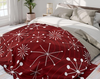 Atomic Sputnik Holiday Fleece Blanket Mid Century Modern Christmas Home Decor Decorations Bedroom Living Room Den Study Dorm Media Room Kids