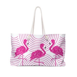 Flamingo Trio Tote Bag Preppy Pop Art MCM Mitte des Jahrhunderts Moderne Pool Strand Seetasche Wochenende Reisetasche Alltag Swanky Kitsch Reisetasche