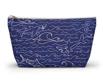 Sacoche zippée pour requin, cadeau pour amoureux des requins, attaque de requin bleu et blanc, humour, plage, piscine, école, art quotidien, stylos à crayons, articles de toilette, trousse de voyage