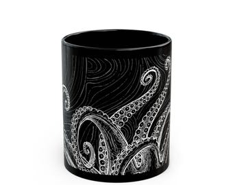 Octopus 11oz Mug Sea Creature Reptile Serpent Black Goth Tattoo Pop Art Inspired Kitsch Coffee Tea Cocoa Hot Chocolate Drinkware Mug