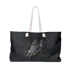 Benutzerdefinierte Monogramm schwarzes Pferd Einkaufstasche, Reiterpferd Liebhaber Tasche, Pferd Reiter Dressur Equus Tote, Strand Pool Kreuzfahrt Reise Carryall