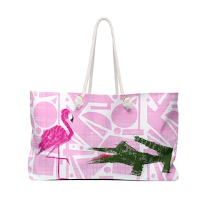 Flamingo Alligator Tote Bag Kubist Pop Art MCM Design Mid Century Modern Pool Strand Seetasche Wochenendreise Alltag Swanky Kitsch Reisetasche