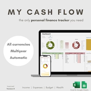 IL MIO FLUSSO DI CASSA / Excel + Fogli / Semplice strumento di monitoraggio delle finanze personali / Foglio di calcolo per budget mensile e annuale Modello di gestione finanziaria Strumento di monitoraggio delle spese