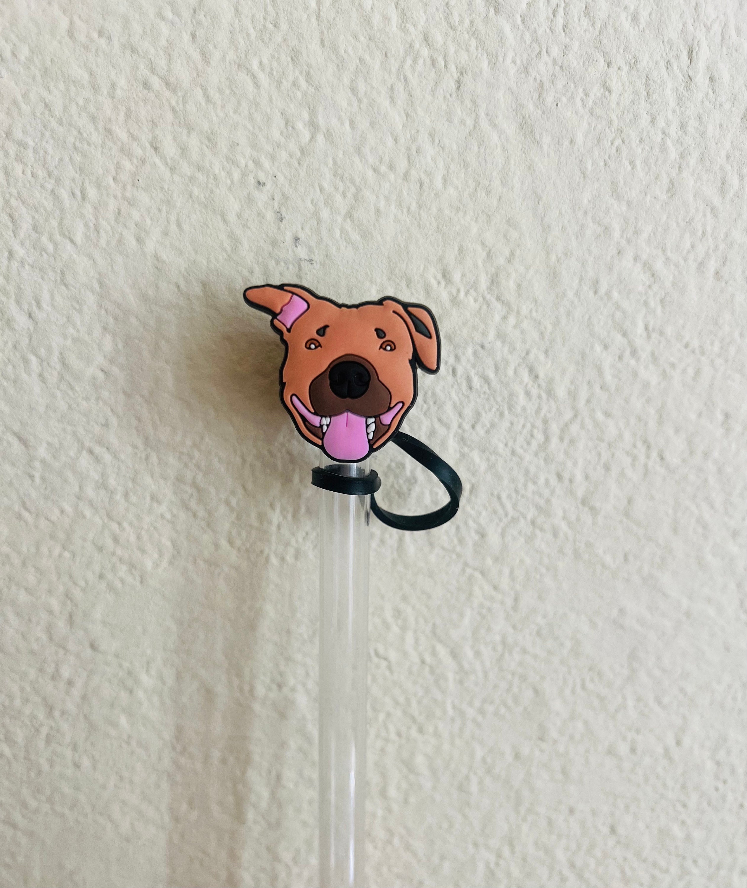 1PCS PVC Straw Charms Cute Dogs Plastic Straw Topoer Cover Splash