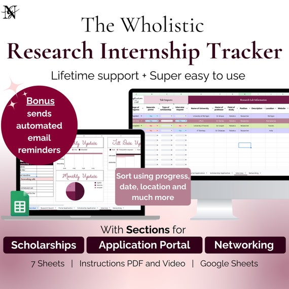 Research Internship Tracker: Student Planner Spreadsheet (Google Sheets)