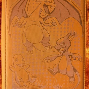 Charizard, Charmeleon and Charmander - Pokemon | Laser Engraved Binder | Side Loading | Ringless