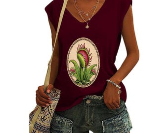 T-shirt femme Olde Worlde Venus Flytrap à col en V