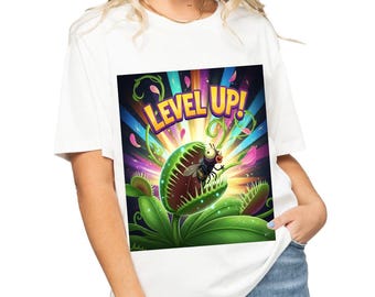 Passez au niveau supérieur ! T-shirt pour femmes du jeu vidéo venus flytrap fabriqué aux États-Unis