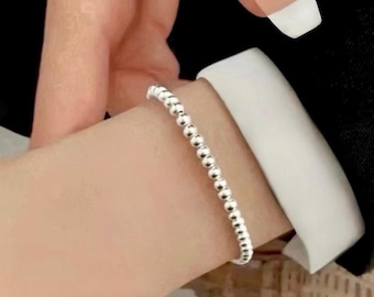 Echtes High Shine 925 Sterling |3 MM Perlenkugelkettenarmband |