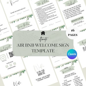 Modèle de livre de bienvenue, Guide de bienvenue Airbnb, Manuel de maison Canva Airbnb modifiable, Livre électronique Superhost, Panneaux d&#39;hôte, Signalisation, Location de vacances VRBO