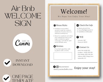 1 Page Airbnb Welcome Template, Wifi Password Sign, Welcome Book, Host House Rules, Vacation Rental Poster, Check Out Instruction, Printable