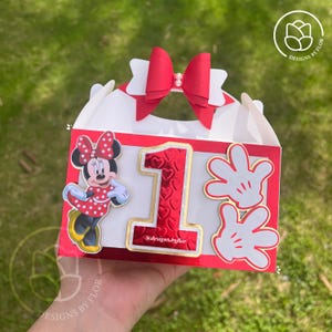 Minnie Favor Boxes, Custom Favor Boxes, Party Decoration, Gable Boxes, Girl Party, First Birthday, Minnie Red Dress, Red decoration birthday