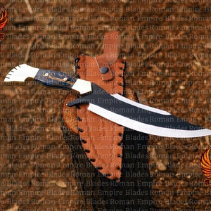 Handmade Damascus Hunting Knife with Leather Sheath - Full Tang Camping Knife