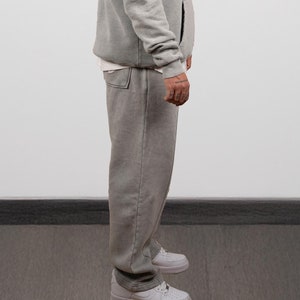 Relax Fit Gray Sweatpants, Embroidered Gray Sweatpants, Cotton Elastic Waist Sweatpants, Warm Cozy Straight Leg Sweatpants SezarCollections