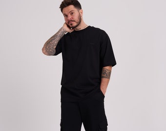 T-shirt homme surdimensionné de qualité supérieure, T-shirt noir aux couleurs douces et confortables, T-shirt en coton résistant, T-shirt basique noir Sezarcollections