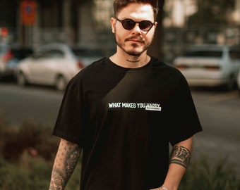 What makes you happy printed black t-shirt, Blank oversize t-shirt, Plain relaxed t-shirt, Comfort colors quality t-shirt Sezarcollections