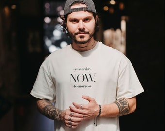 Now motto print white Oversize t-shirt, Basic cotton motivational men's plain t-shirt, Comfort colors quality t-shirt Sezarcollections