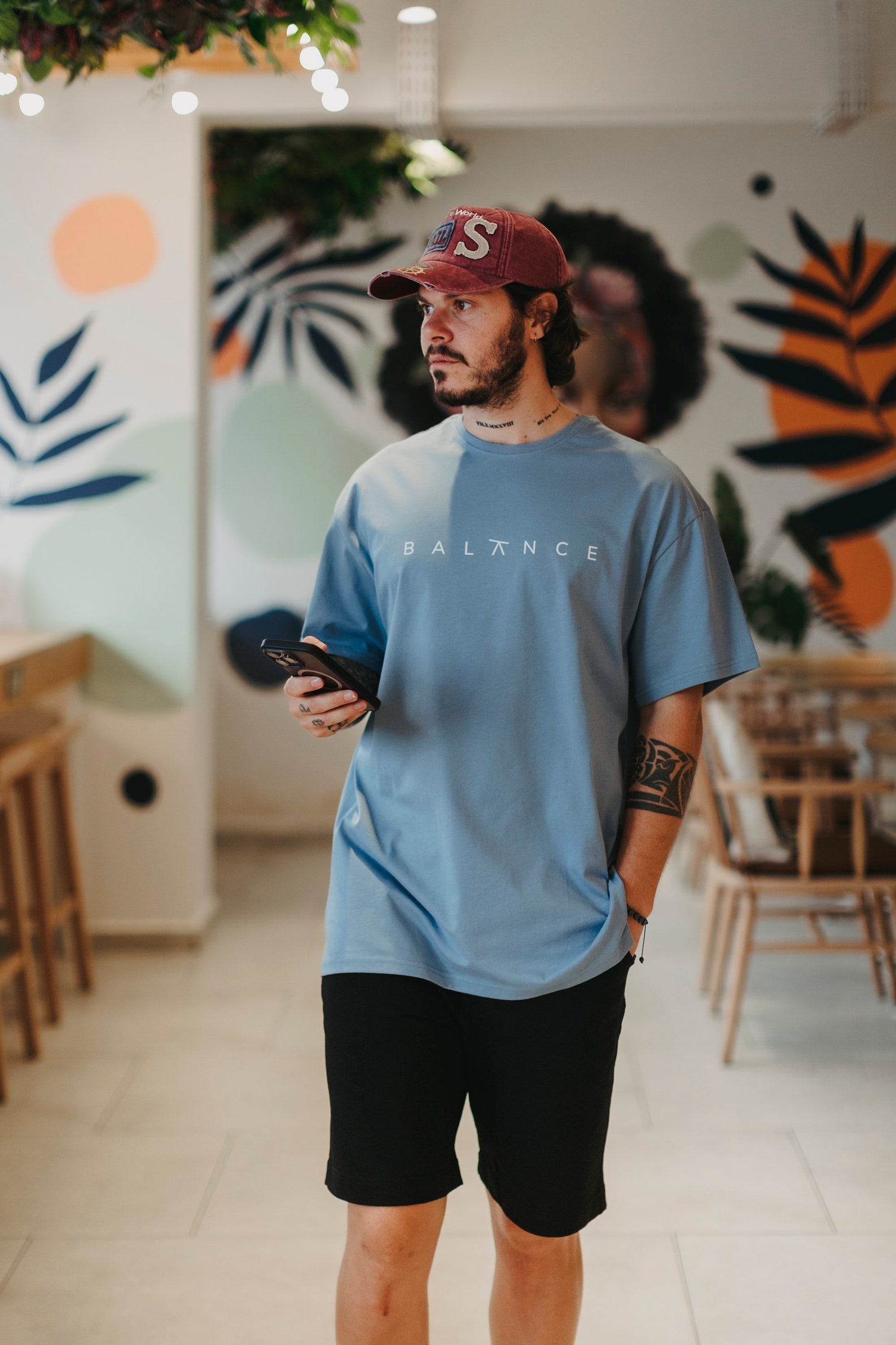 Balance Oversize T-shirt, Blue and White Life Motto Printed T-shirt ...