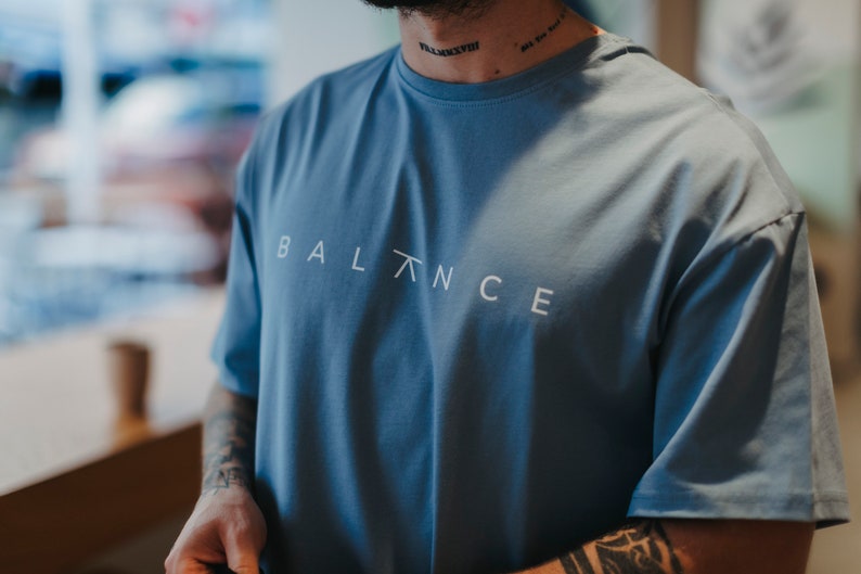 Balance Oversize T-shirt, Blue and White Life Motto Printed T-shirt ...