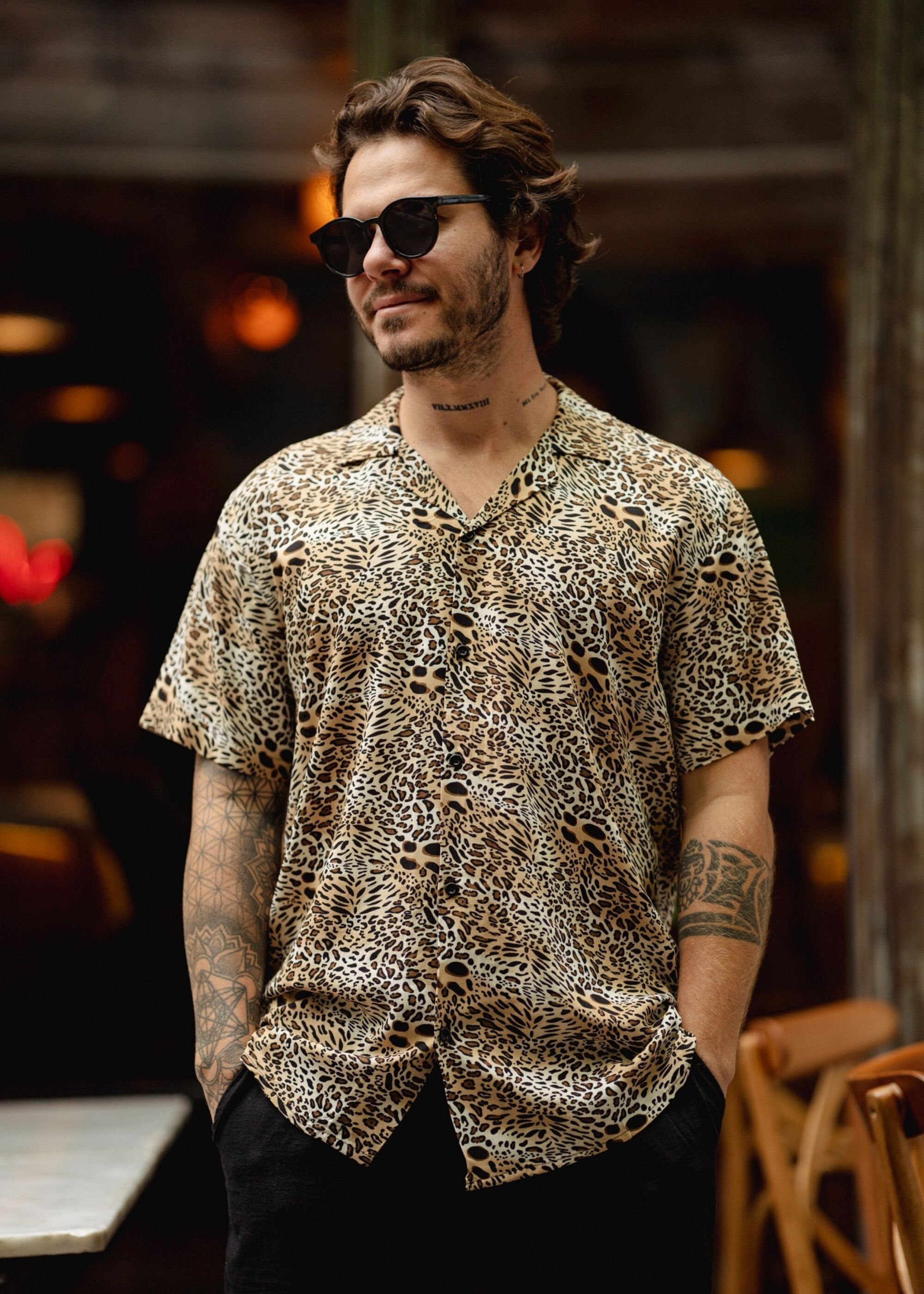 Leopard print button-down viscose shirt, African inspired summer shirt, Safari style oversized short sleeved shirt Sezarcollections