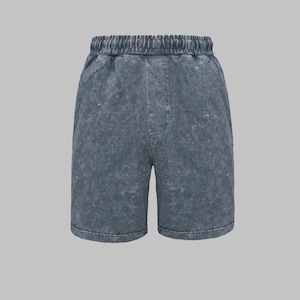 Vintage Washed Antrachıte Shorts | Unisex Summer Casual Shorts | Relaxed Fit Loungewear | Soft Cotton Elastic Waist Shorts