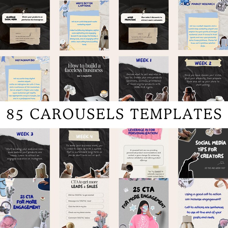 Aesthetic Instagram Carousel Templates MRR PLR Social Media Marketing ...
