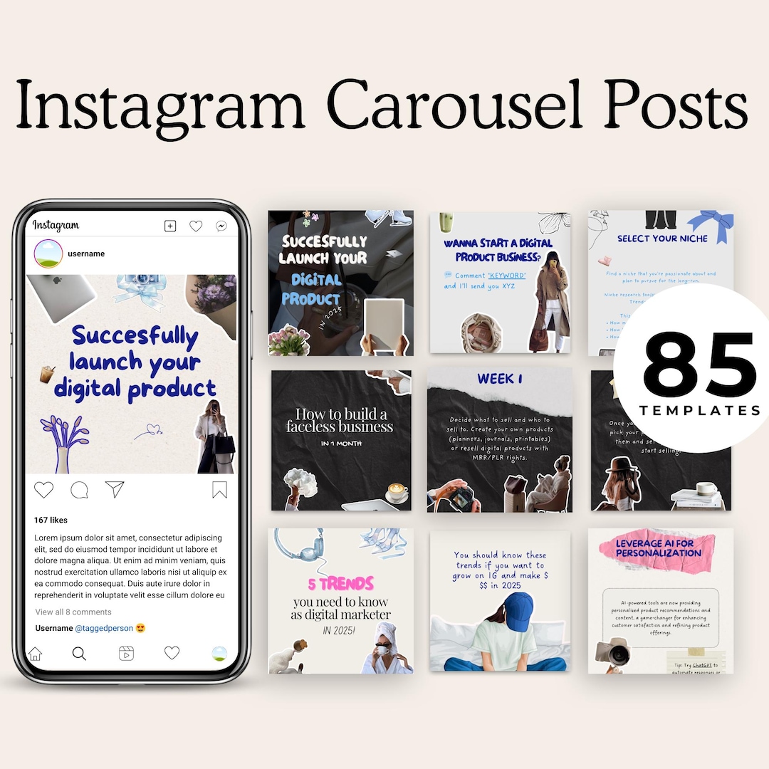Aesthetic Instagram Carousel Templates MRR PLR Social Media Marketing ...