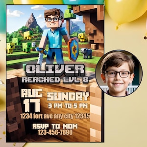 Custom Birthday Invitation for Kids, Gamer Style Invitation, Personalized Digital Download
