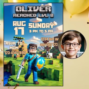 Custom Birthday Invitation for Kids, Gamer Style Invitation, Personalized Digital Download