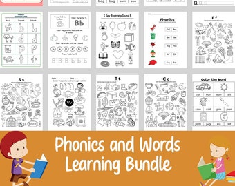 Kids Phonics learning Worksheet Bundle, kids Activity Worksheets, Learning activity bundle for Kids, Kids Pre-School Learning games