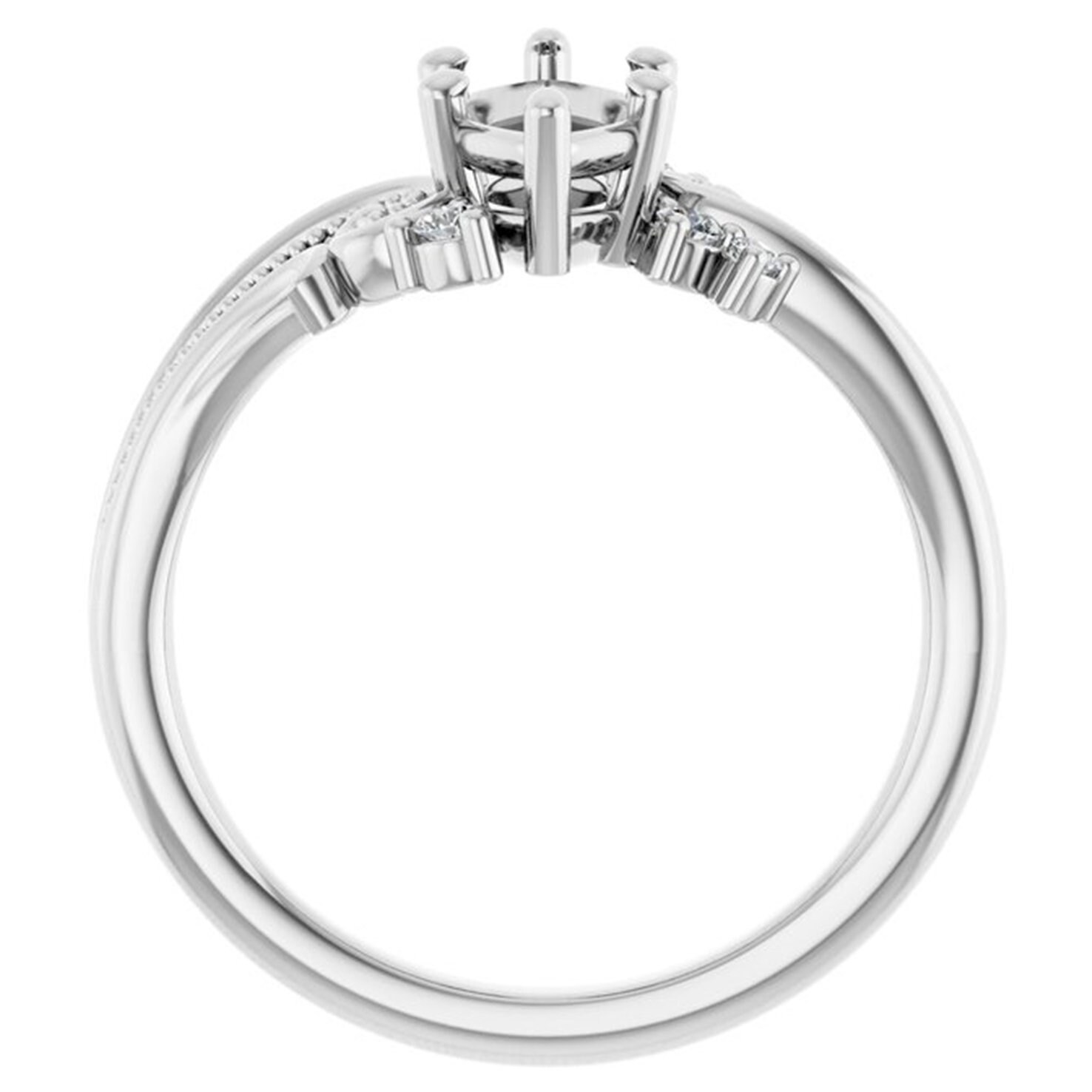Filigree Marquise Shape Semi Mount Ring 14k White Gold, Scatter Marquise Diamond Semimount Ring