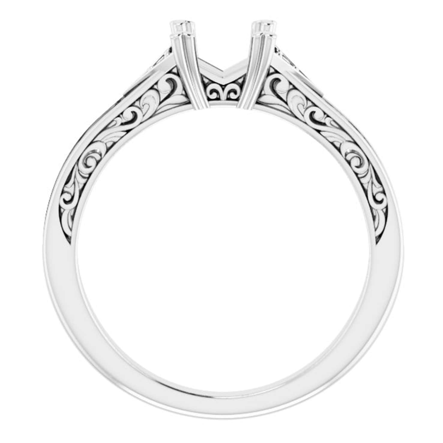 Filigree Semi Mount Ring 14k Rose Gold, Lacy Diamond Mount Ring, Victorian Round Mount