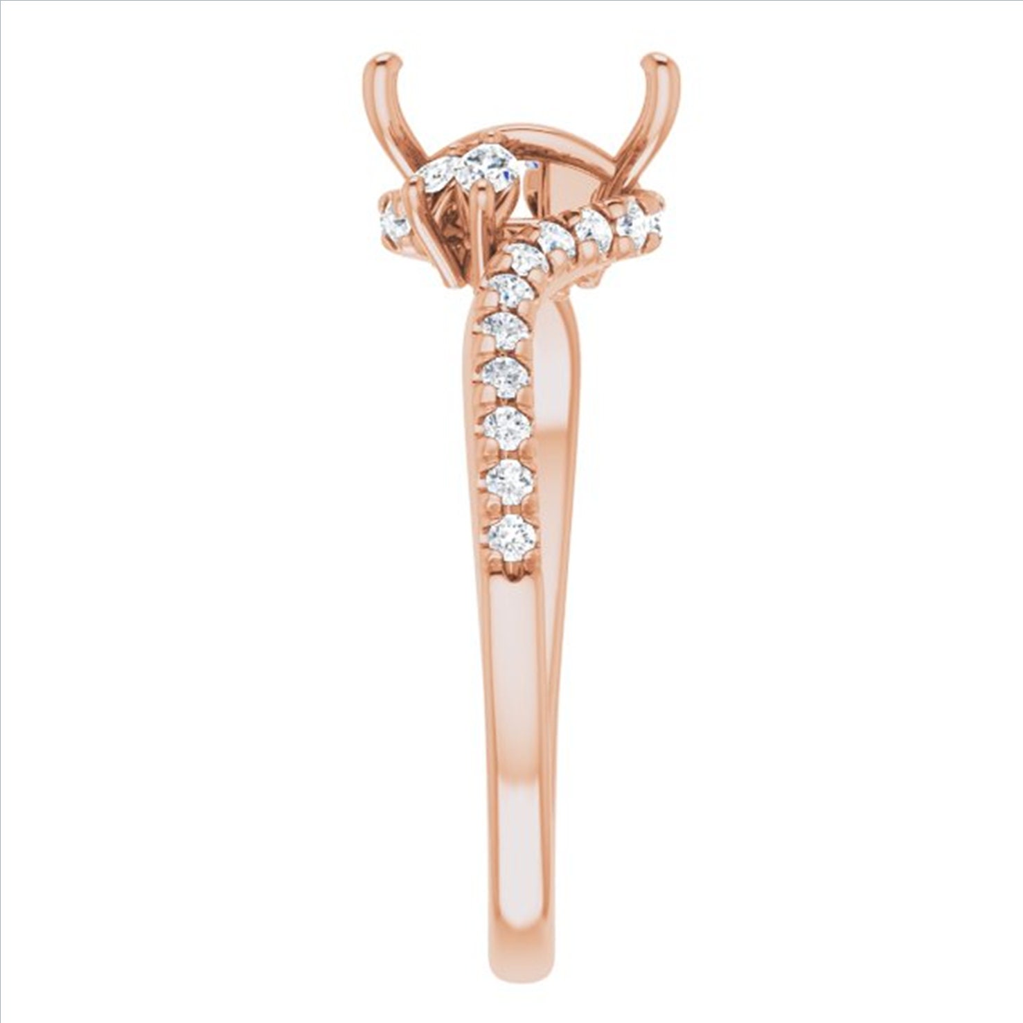 Swirl Emerald Shape Diamond Mount Ring 14k White Gold, Twist Emerald