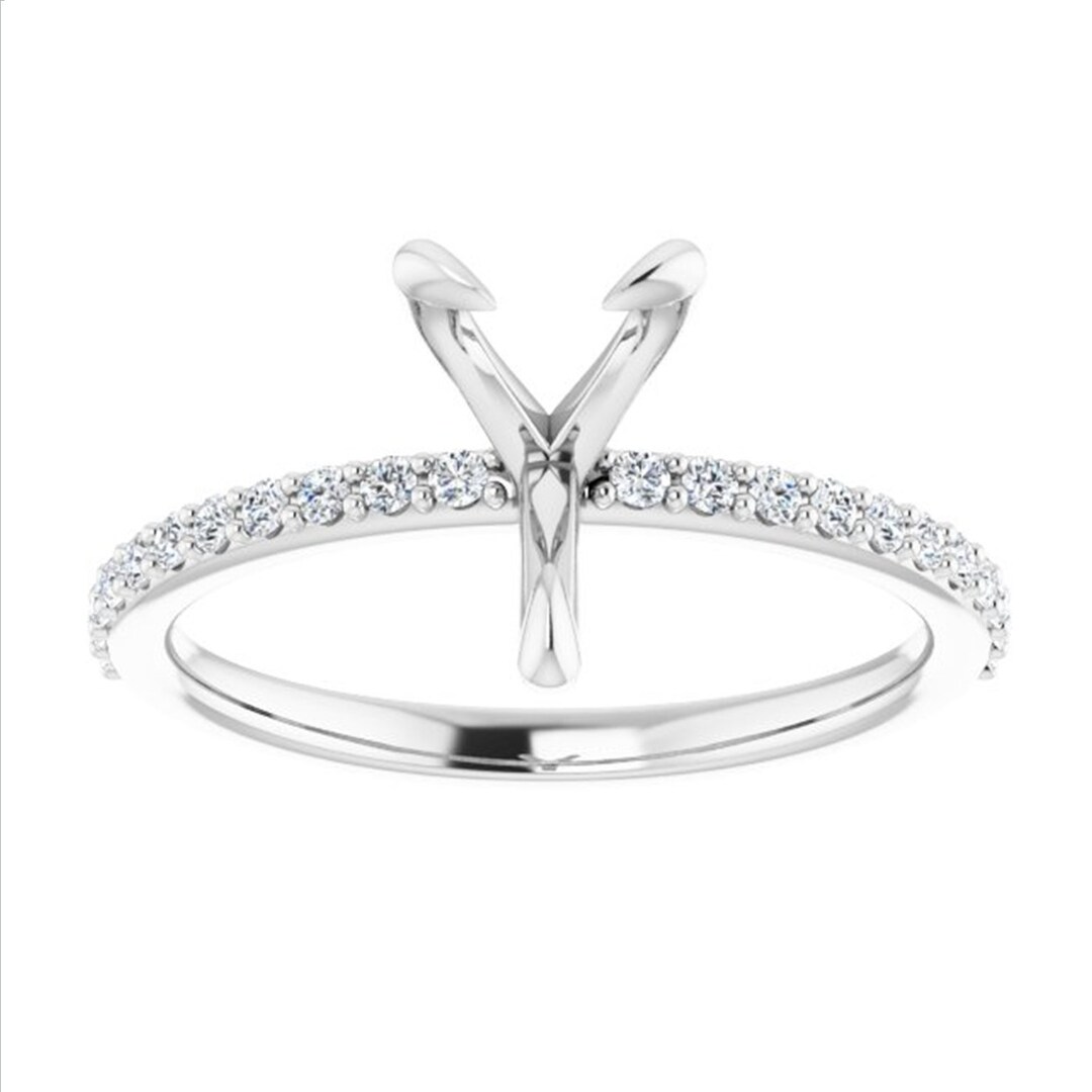 Dainty Pear Mount Ring 14k White Gold, Edwardian Tear Drop Diamond Semi Mount Ring, Three Claw