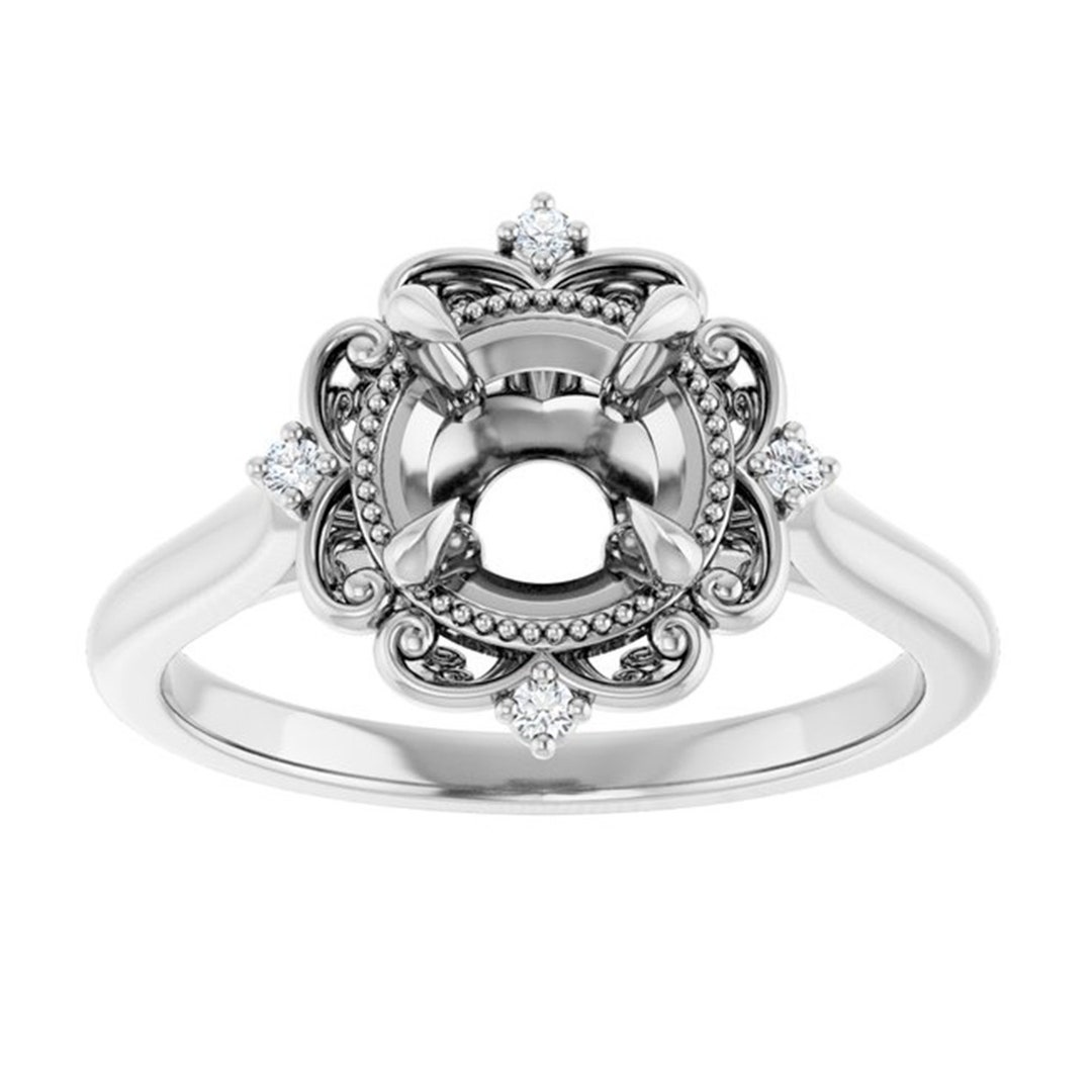 Mounted Ring Vintage Semi Mount Ring 14k Yellow Gold, Victorian Round Mount Ring ...