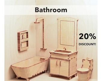 Dollhouse Miniature Bathroom Furniture: Laser Cut DIY Plans (Digital Download)