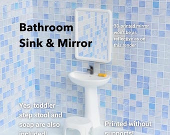 Bathroom Sink & Mirror 3D-printing STL files DIY dollhouse model