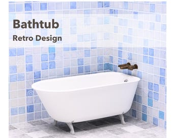 Dollhouse Miniature Furniture Bathtub:  3D Printing STL Files (Digital Download)
