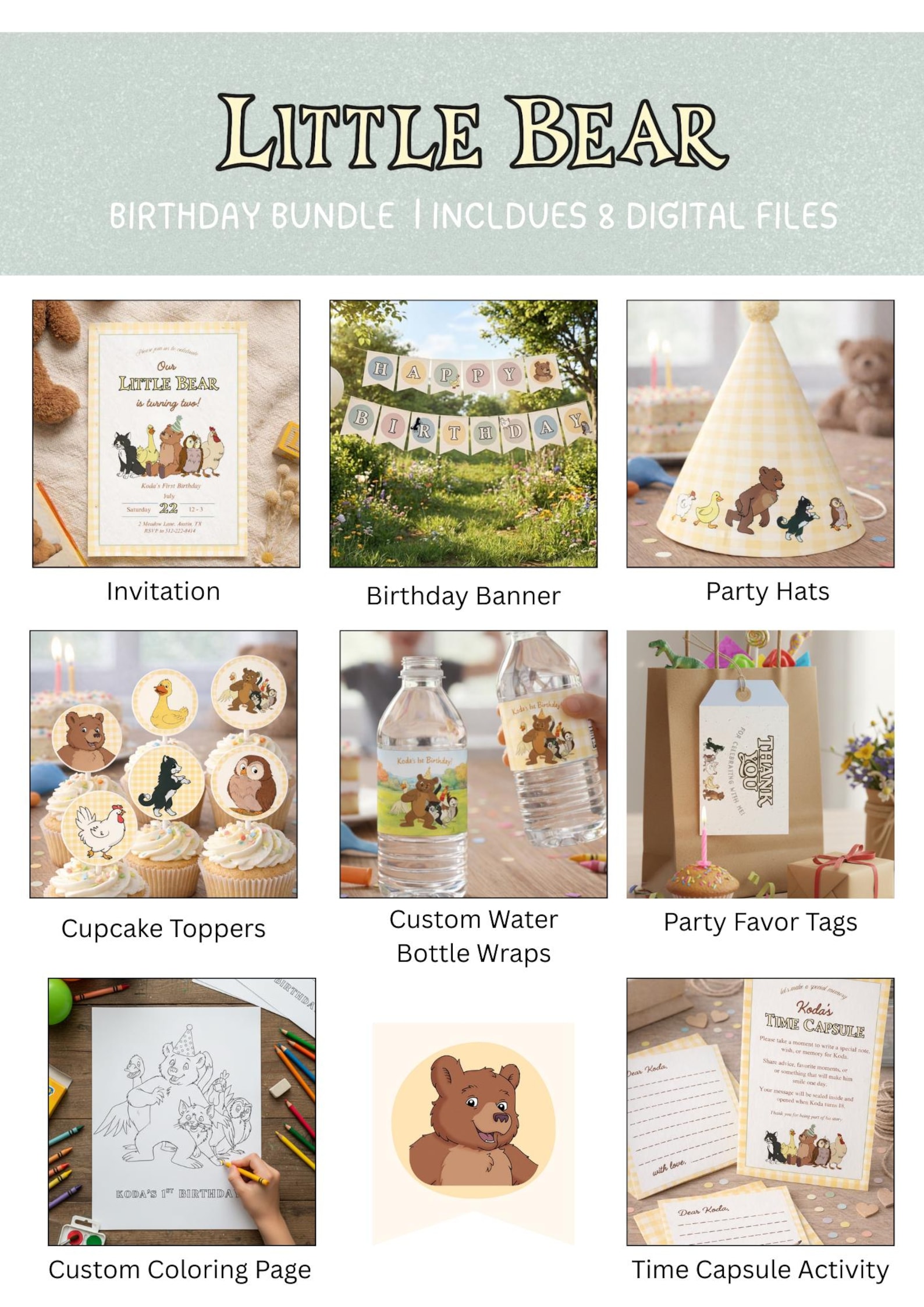 Little Bear Birthday Party Supplies Bundle | Digital Printable Party ...