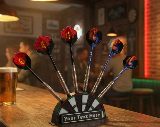 Personalised Darts Holder - 6 Dart Freestanding Display Stand, Custom Name Gift for Darts Players