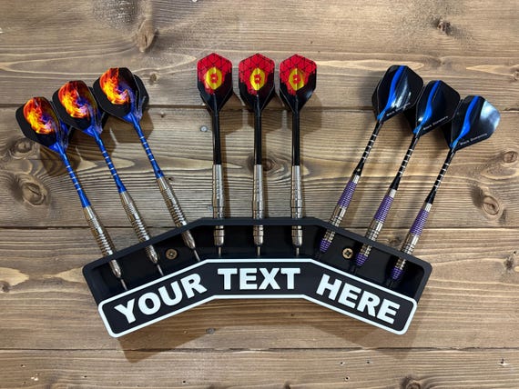 Wall Mounted 9 Darts Display - Customizable Name - Personaliz Dart Holder