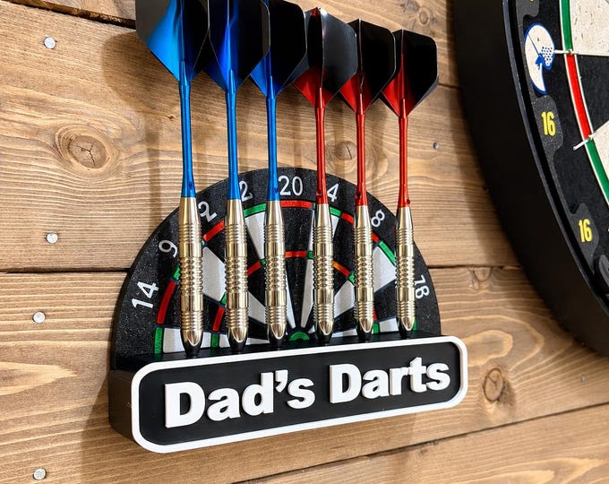 Personalised Dart Holder for Dad, Custom Name Wall Display, Father's Day Present, Darts Player Gift, Man Cave Decor