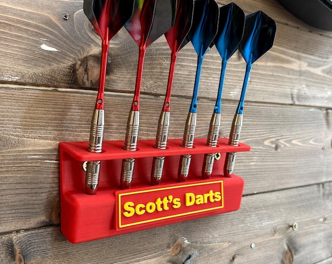 Personalised Dart Holder: Wall Mounted 6-Slot Rack, Game Room Decor, Screws included