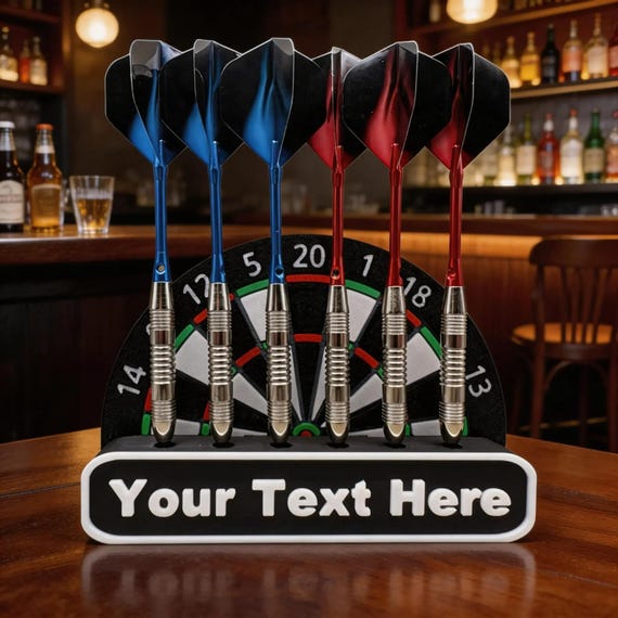 Dart Holder – Personalised Wall Mounted 6 Dart Display Stand, Dartboard Design Gift for Dad, Man Cave Decor