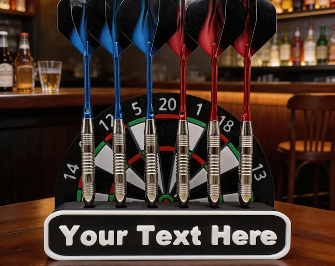 Personalised Dart Holder – Wall Mounted 6 Dart Display Stand, Man Cave Decor