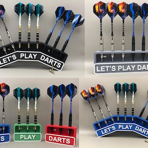 Wandgemonteerde darthouder: lets play darts, ruimte voor 6-9 darts