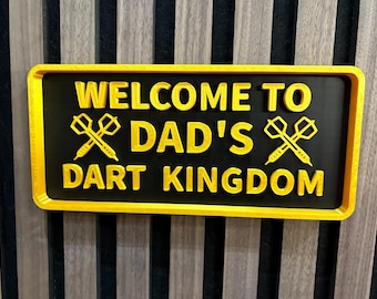 Dad's Dart Kingdom Sign: Custom Colors, Man Cave Decor, M3 mounting tape included