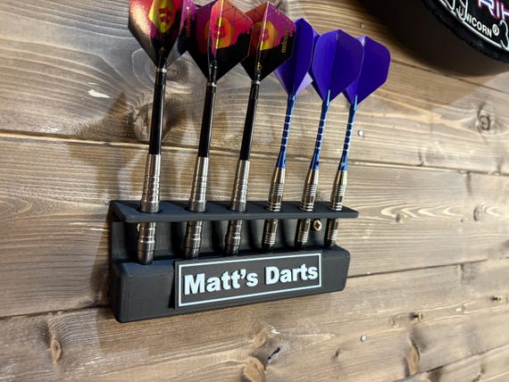Personalised 6-Slot Dart Holder | Wall Mounted Darts Rack | Custom Name Display | Game Room Decor | Gift for Dart Players