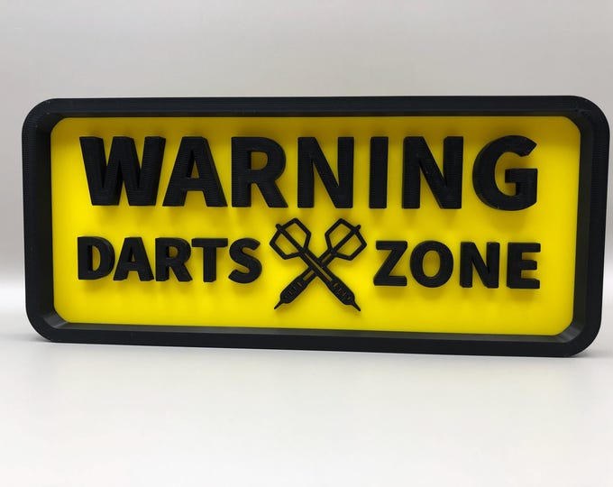 Darts Zone Warning Sign: 3D Effect Man Cave Decor